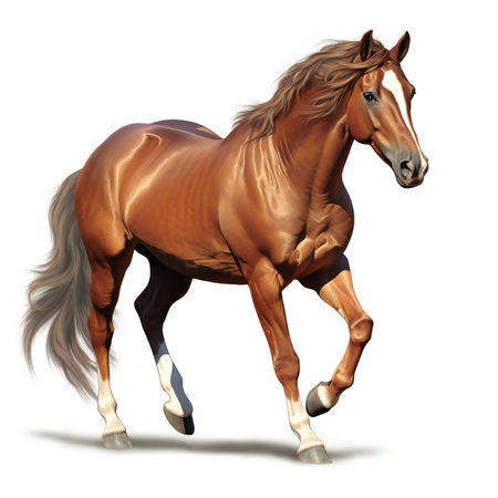 Horse running on a white background with shadowの素材