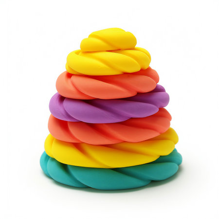 Pyramid of colorful plasticine on white background.の素材