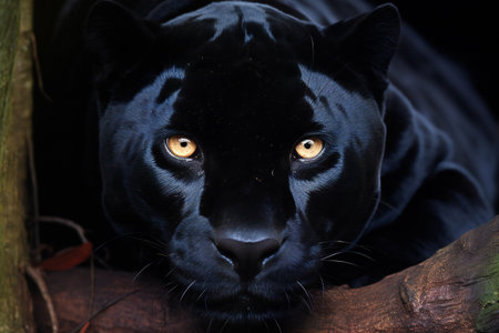 Close up of a black panther (Panthera pardus)の素材