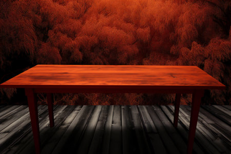 Wooden table in the dark forest.の素材