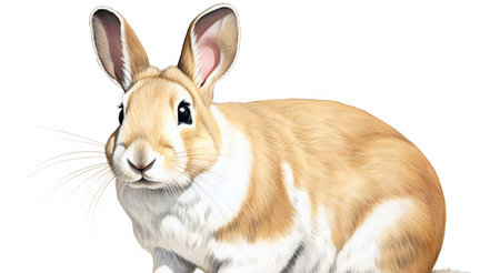 a brown and white rabbit isolated on white backgroundの素材