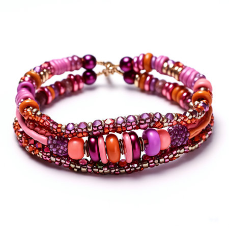 Bracelet made of beads on a white background close-upの素材