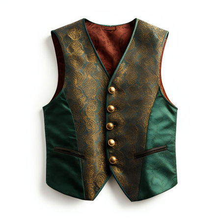 Vintage green waistcoat isolated on white backgroundの素材