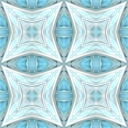 Seamless abstract pattern, symmetrical, intricate and colorful in white, blue and blackの素材