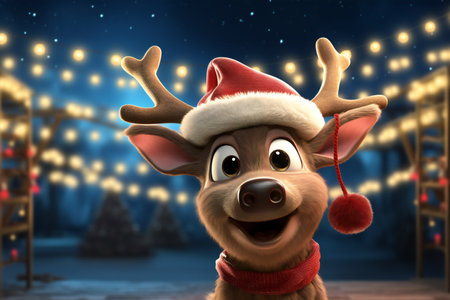 Christmas reindeer with santa hat.の素材