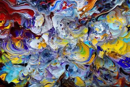 Abstract background of acrylic paint in blue, orange, purple and yellow tonesの素材