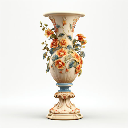 Antique vase with floral ornament on a white background.の素材