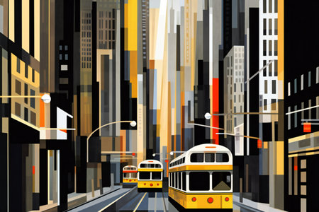 Cityscape with tram in the city.の素材