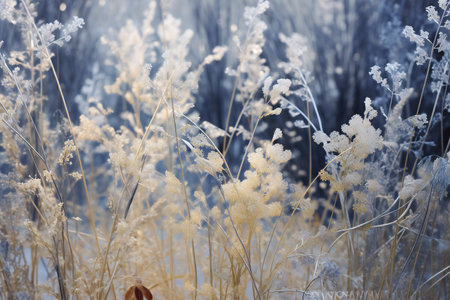 Frosted grass on a cold winter day. Natural background.の素材