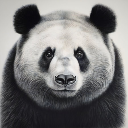 Portrait of a giant panda on a gray background. Digital painting.の素材