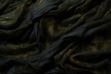 Texture, background, pattern, black silk fabric, wrinkled fabricの素材