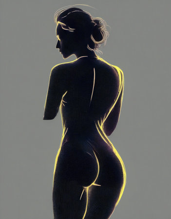 Digital Illustration of a Nude Female Body in Futuristic Styleの素材