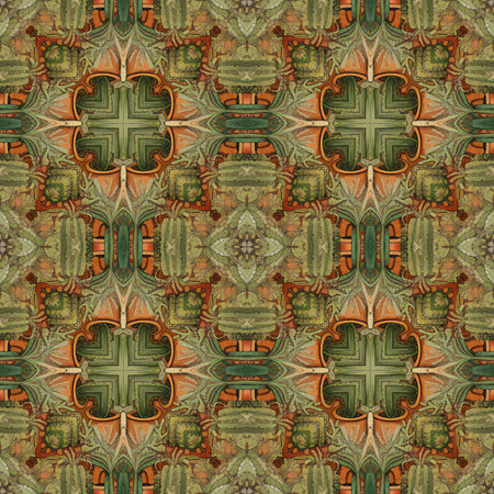 Seamless background pattern. Abstract symmetrical pattern. Kaleidoscope.の素材
