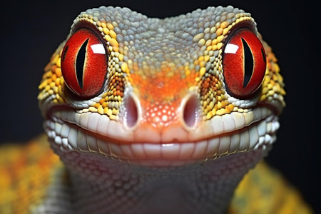 Close-up portrait of a leopard gecko on a black backgroundの素材