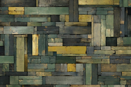 abstract background of old wooden wall texture in green and yellow colorの素材