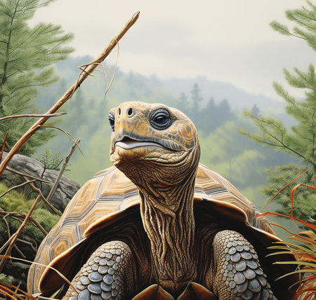 tortoise in the forest. illustration of a turtleの素材