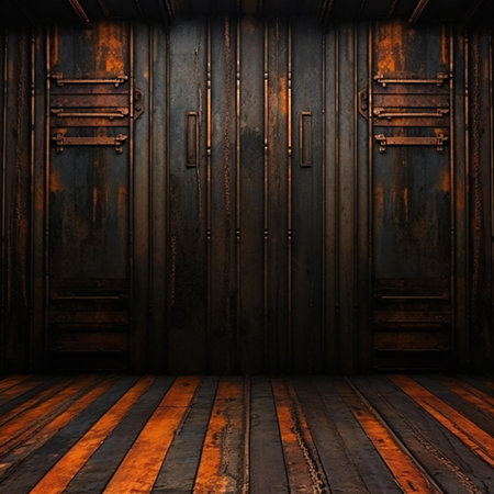 Old grunge interior with wooden door and wooden floor.の素材