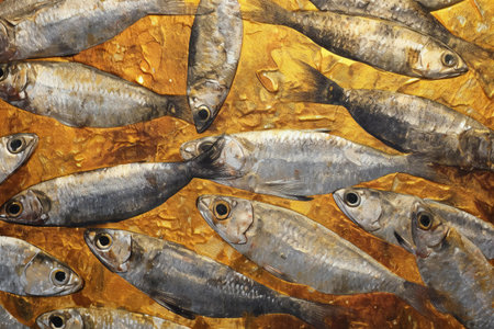 Fish on a wooden background. Top view. Close-up.の素材