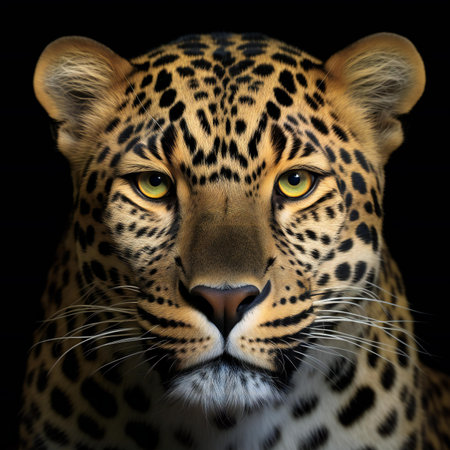Portrait of a leopard with a black background.の素材
