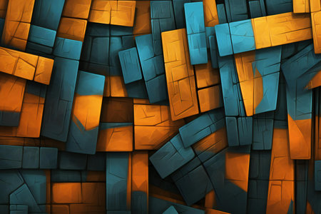 Abstract of chaotic geometric shapes in orange and blue colorsの素材