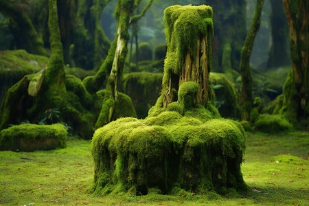 Green moss on a tree stump in the rainforest of New Zealandの素材