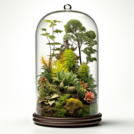 illustration of a glass dome with succulents and plantsの素材