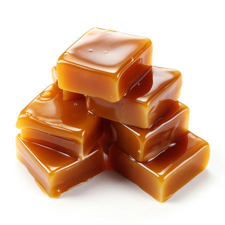 Caramel candies isolated on white background.の素材