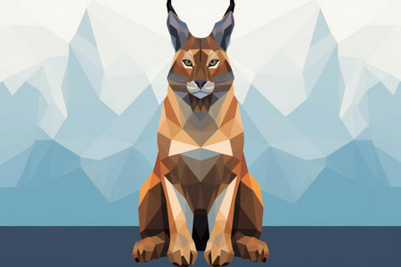 Illustration of a lynx in low poly style. Geometric background.の素材