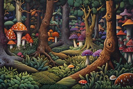cartoon scene with mushrooms in the forest - illustration for the childrenの素材