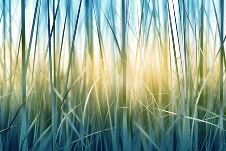 abstract grass background with blue sky and sun rays,の素材