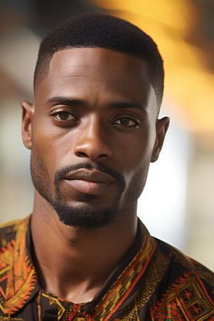 Portrait of a handsome African man in traditional clothing, looking at camera.の素材