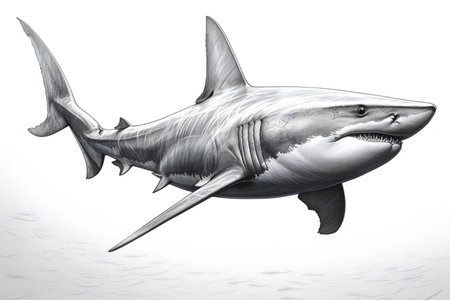 a great white shark isolated on white background.の素材