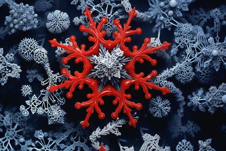 illustration of snowflake over blue background with snowflakesの素材