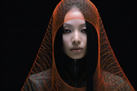 a gothic woman with veil on her headの素材