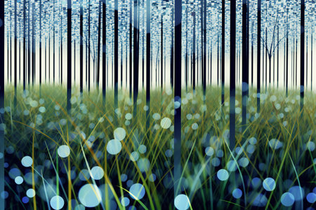 abstract background with grass and blue bokeh effect - illustrationの素材