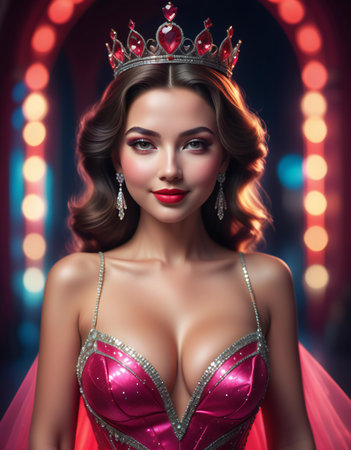 Portrait of beautiful woman with crown. Brunette girl with evening make-up. Beauty, fashion.の素材