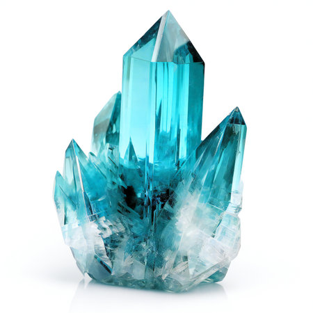 Blue crystal gemstone isolated on white backgroundの素材