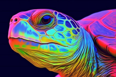 Colorful turtle on a dark background.の素材