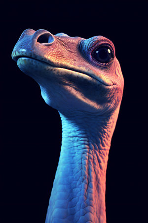 Head of an ostrich on a black background.の素材