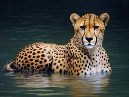 Cheetah (Acinonyx jubatus) in waterの素材