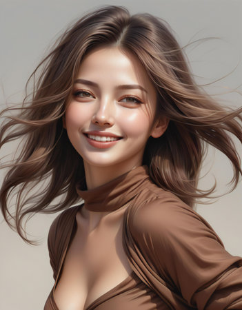 Portrait of beautiful asian woman with clean fresh skin, natural make up and hair style.の素材