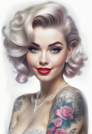 Fashion portrait of beautiful blonde woman with tattoo on her arm.の素材