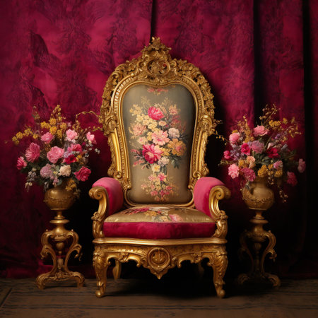 Vintage armchair with flowers in antique style. Vintage interior.の素材