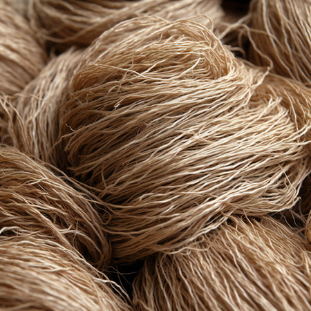 close up of a pile of brown rope as a texture or backgroundの素材