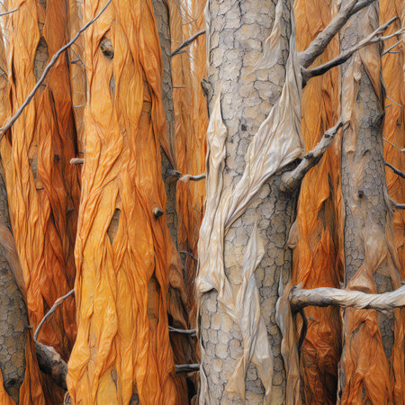 Pine tree trunks in the forest as a background or textureの素材