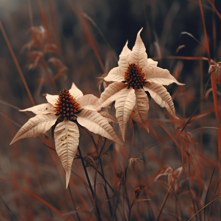 Dried flowers in the meadow. Nature background. Toned.の素材