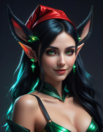 illustration of a beautiful girl dressed as an elf with hornsの素材