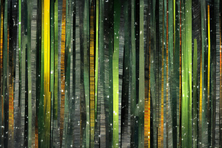 Abstract background of green and yellow stripes with snowflakes in itの素材
