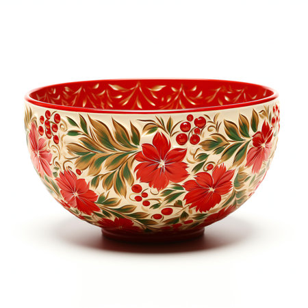 ceramic bowl with floral pattern isolated on white background.の素材