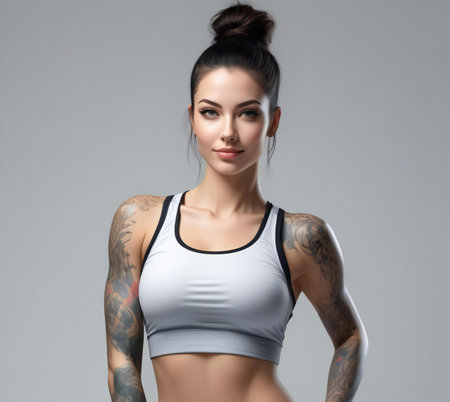 Portrait of a beautiful young woman with tattoo on her arm.の素材